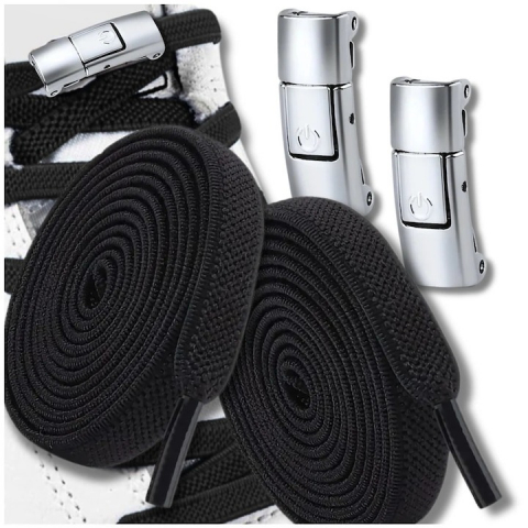 Sireturi elastice pentru incaltaminte sport, inchidere magnetica fara legare - Negru [1]
