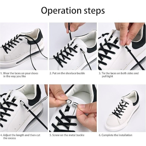 Sireturi fara legare flexibile cu clipsuri metalice, reglabile, lungime 100 cm, negru [4]