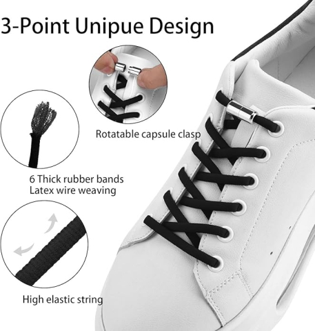 Sireturi fara legare flexibile cu clipsuri metalice, reglabile, lungime 100 cm, negru [8]