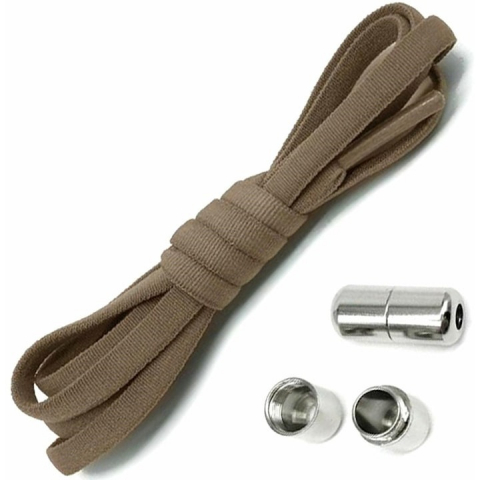Accesorii incaltaminte - Sireturi flexibile, din plastic si metal, fara legare, prinderi metalice la capete, 100 cm, maro