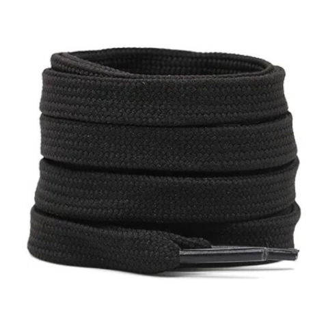 Sireturi plate negre din bumbac pentru pantofi sport, hanorace si pantaloni trening, cu capete pentru fixare, 130 cm, 1 pereche 2 buc [4]