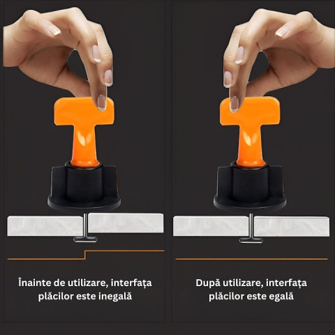 Sistem de nivelare pentru placi ceramice, set complet 152 piese, tije refolosibile, distante 1–3 mm, 2 chei incluse, ideal pentru gresie, faianta si piatra naturala [6]
