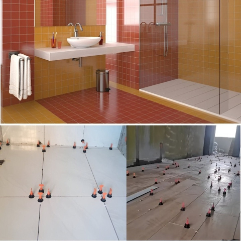 Sistem de nivelare pentru placi ceramice, set complet 152 piese, tije refolosibile, distante 1–3 mm, 2 chei incluse, ideal pentru gresie, faianta si piatra naturala [7]