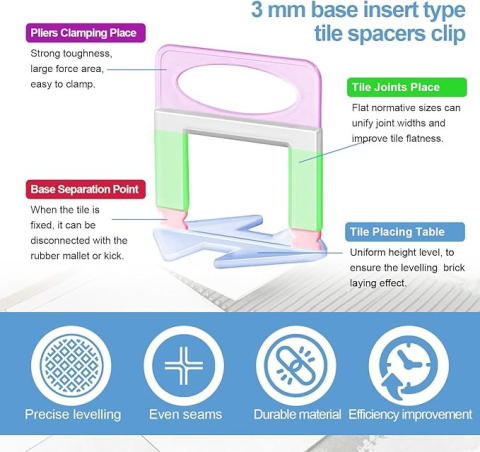 Set nivelare gresie 500 clipsuri, 100 pene si cleste de nivelare Piese – Gresie și Faianță, Cleme + Pene + Clește, Montaj Rapid și Precis pe Perete și Podea [7]