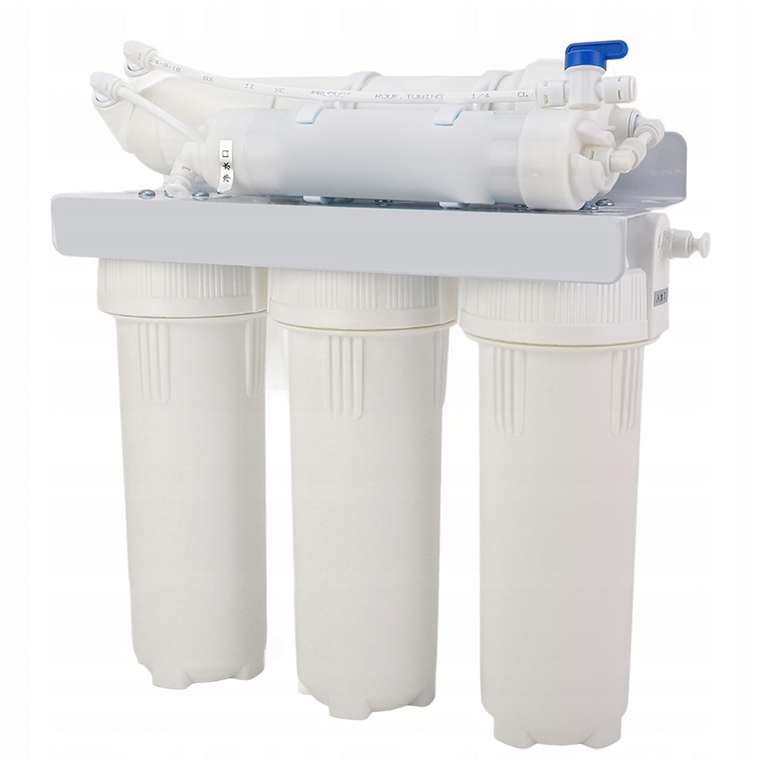 CASA & GRADINA - Sistem filtrare apa alb 36.5 x 38 cm, cu osmoza inversa, 3 carcase filtrante, membrana RO, robinet separat, pentru montaj sub chiuveta
