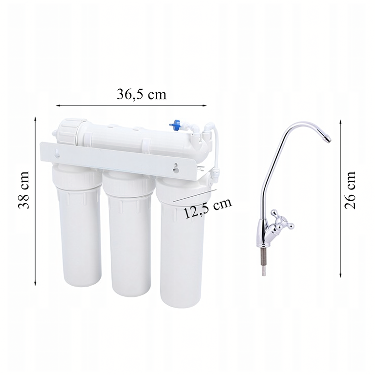 Sistem filtrare apa alb 36.5 x 38 cm, cu osmoza inversa, 3 carcase filtrante, membrana RO, robinet separat, pentru montaj sub chiuveta [6]