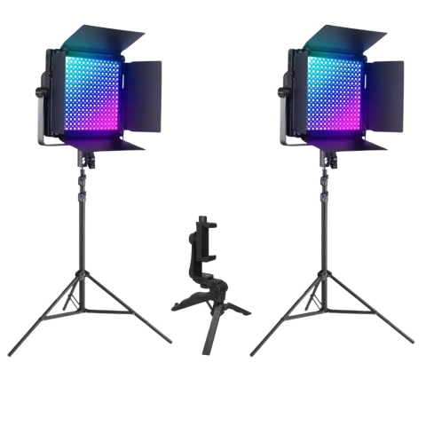 ECHIPAMENTE FOTO - Sistem profesional RBG1200 Lampa Video LED RGB 60W 2500K-8500K, 2 trepiede reglabile si 1 mini trepied inclus, control APP pentru studio si streaming