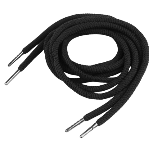 CASA & GRADINA - Snur textil negru pentru hanorac si pantaloni trening, siret rotund din bumbac cu terminatii metalice pentru gluga, jachete si incaltaminte, 130 cm