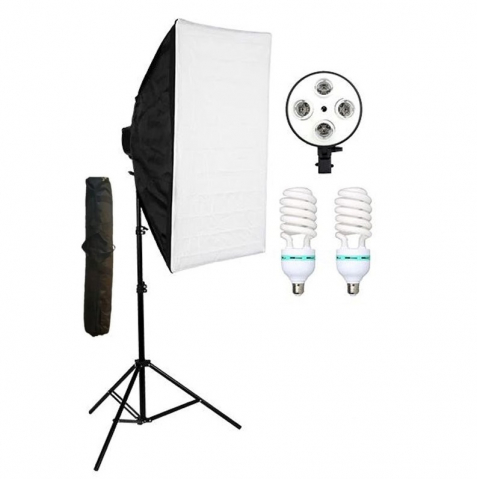Softbox-uri - Softbox cu soclu de 4 becuri, trepied reglabil 200 cm, 2 becuri de 150W, geanta de transport inclusa