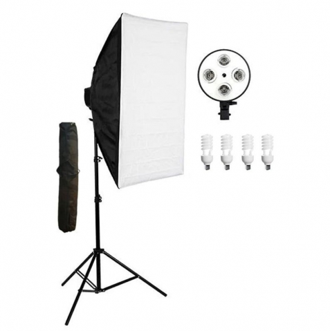 ECHIPAMENTE FOTO - Softbox cu soclu de 4 becuri, trepied reglabil 200 cm, 4 becuri de 45W, geanta de transport inclusa
