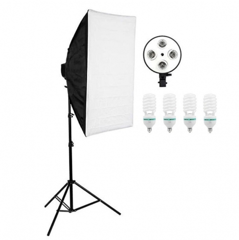 ECHIPAMENTE FOTO - Softbox cu soclu de 4 becuri, trepied reglabil 200 cm, 4 becuri de 85W