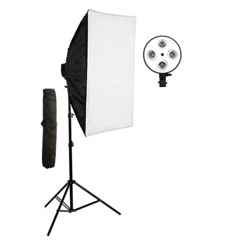 ECHIPAMENTE FOTO - Softbox cu soclu de 4 becuri, trepied reglabil 200 cm, fara becuri, geanta de transport inclusa
