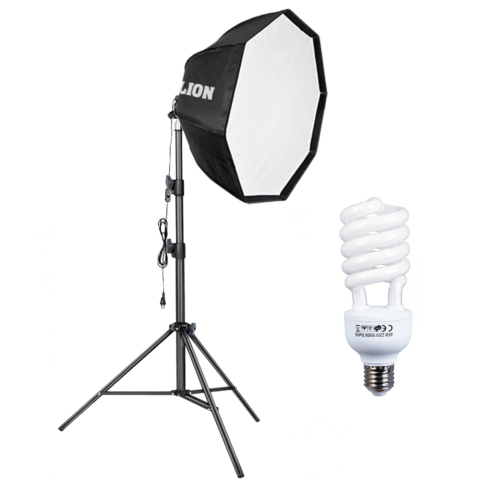 Softbox octogonal 65cm cu bec fluorescent spiralat 45W E27, stand reglabil 200cm si husa protectie [0]