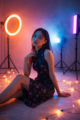 Softbox octogonal 65cm cu bec RGB 45W E27, stand reglabil 200cm si husa transport [3]