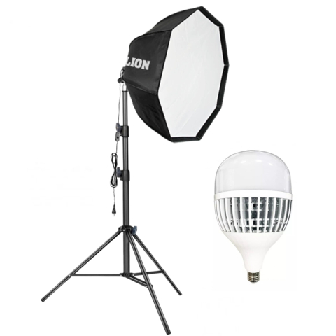 Softbox-uri - Softbox octogonal pliabil cu LED 6400K E27 si stand reglabil 200cm pentru iluminare foto video, husa transport