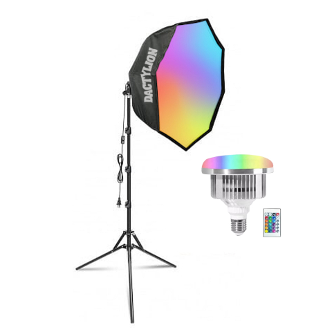 Softbox-uri - Softbox Parabolic cu LED RGB 50W si telecomanda control la distanta, stand ajustabil, iluminare vibranta profesionala pentru studio foto si video