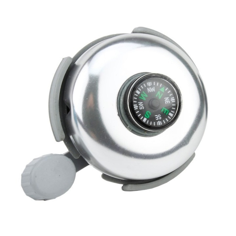 Accesorii ciclism - Sonerie pentru bicicleta, busola inclusa, metal, diametru 5 cm, argintiu