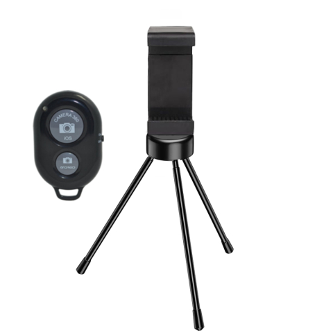 ECHIPAMENTE FOTO - Stand telefon universal cu telecomanda Bluetooth, suport smartphone pentru birou cu picioare anti-alunecare, ABS si metal, diametru suport 9.5 cm, inaltime 13.5 cm