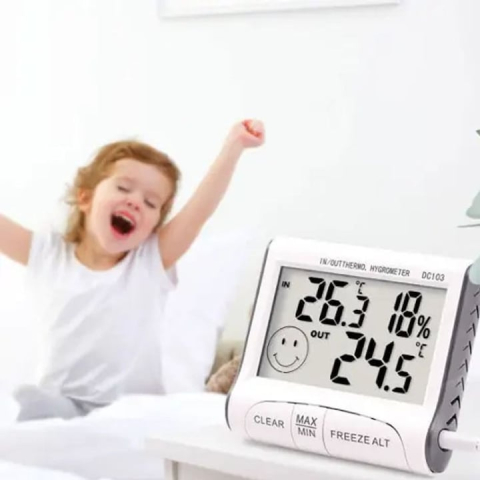 Statie meteo digitala cu ecran LCD – termometru si higrometru precis, montare magnetica, design compact, alb [3]