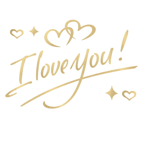 PAPETARIE & BIROTICA - Sticker decorativ auriu 28 x 19.5 cm cu mesaj I Love You si inimioare, autocolant din vinil pentru perete, geam, oglinda, mobilier si usa