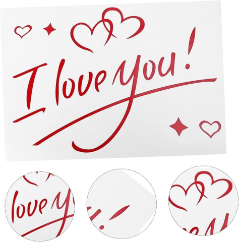 Sticker decorativ rosu 25 x 15.5 cm, mesaj I Love You, autocolant din vinil autoadeziv pentru perete, oglinda, geam, mobilier si decor interior romantic [1]