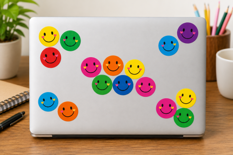 Stickere autocolante multicolor 2.8 cm diametru, set 160 buc, rotunde cu fete zambitoare, pentru scrapbooking, cadouri, etichete si proiecte DIY [3]