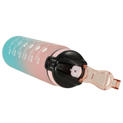 Sticla de apa cu pai, sistem de blocare capac, 1000 ml, marcator de timp cu mesaje, fara BPA, maner rezistent, 28.5x7.5 cm, crem-albastru [4]