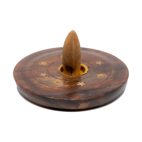 Suport aromaterapie lemn pentru betisoare si conuri parfumate, rotund 9.5 cm, maro, colectare cenusa si protectie suprafete [3]