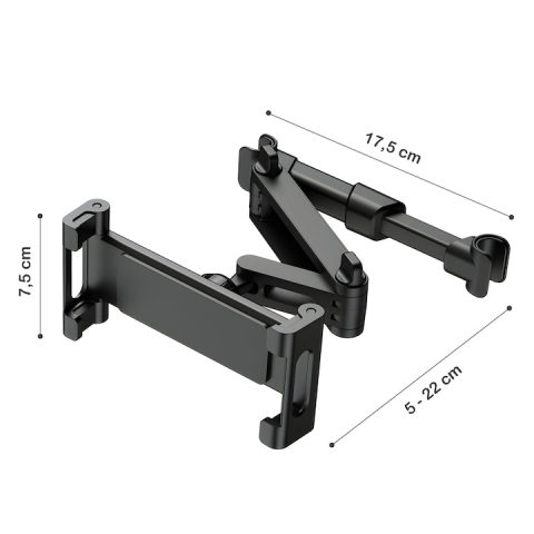 Suport auto pentru telefon si tableta, montare pe tetiera, brat extensibil, rotatie 360°, compatibil 4.7–12.9 inch, sistem stabil, aluminiu si silicon, negru [9]