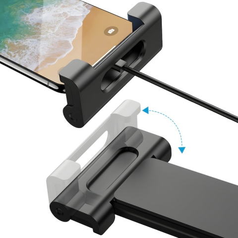 Suport auto pentru telefon si tableta, montare pe tetiera, brat extensibil, rotatie 360°, compatibil 4.7–12.9 inch, sistem stabil, aluminiu si silicon, negru [3]