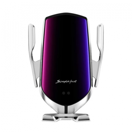 Accesorii auto telefoane - Suport auto telefon cu incarcate rapida wireless, fixare pe grila de ventilatie - Argintiu