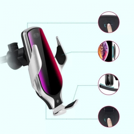 Suport auto telefon cu incarcate rapida wireless, fixare pe grila de ventilatie - Argintiu [4]