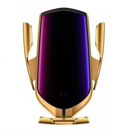 Accesorii auto telefoane - Suport auto cu incarcator wireless Fast Charge,senzor inteligent Smart Sensor R1,USBSuport auto telefon cu incarcate rapida wireless, fixare pe grila de ventilatie - Auriu