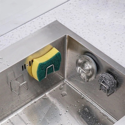 Suport autoadeziv pentru burete, universal, otel inoxidabil, rezistent la apa, 5x5 cm, argintiu – carlig multifunctional pentru bucatarie si baie [2]