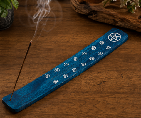 Suport betisoare parfumate din lemn, model pentagrama, lungime 26 cm, albastru, suport ardere aromaterapie [1]