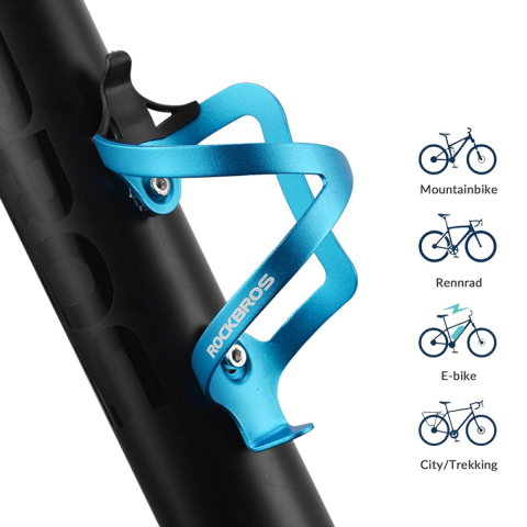 Suport bidon bicicleta albastru RockBros, aluminiu, prindere cu 2 suruburi, suport pentru sticla de apa, MTB, cursiera si bicicleta electrica [5]