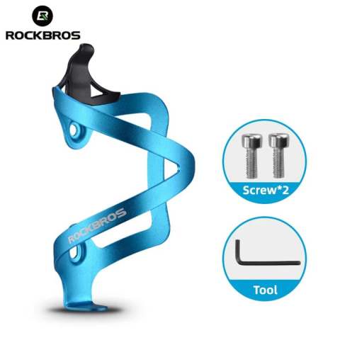 Suport bidon bicicleta albastru RockBros, aluminiu, prindere cu 2 suruburi, suport pentru sticla de apa, MTB, cursiera si bicicleta electrica [3]