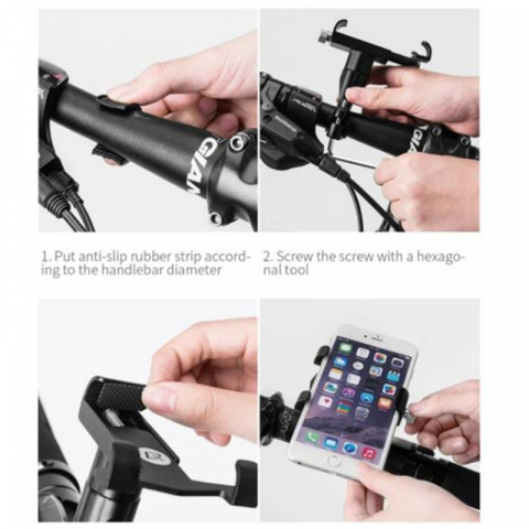 Suport de telefon pentru bicicleta, 6.5 x 2.1 x 7 cm, aliaj din aluminiu, negru [1]