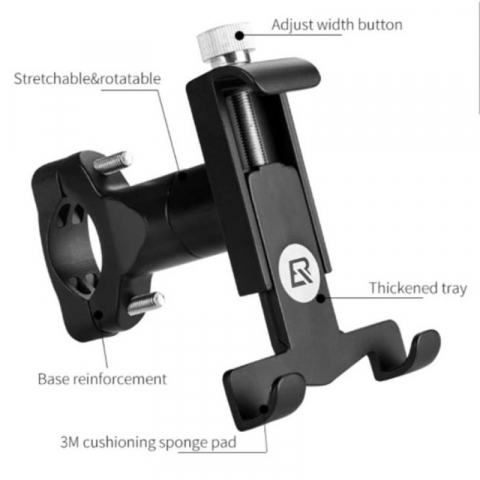 Suport de telefon pentru bicicleta, 6.5 x 2.1 x 7 cm, aliaj din aluminiu, negru [2]