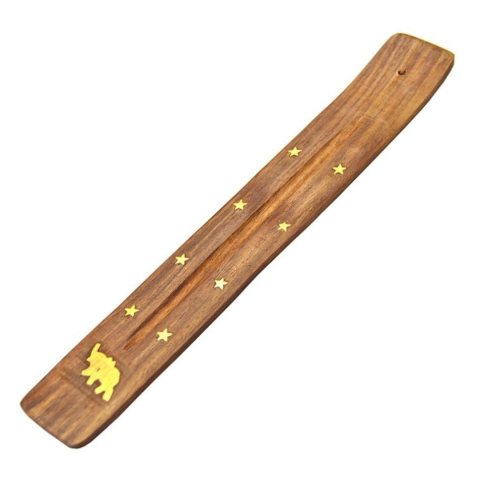 CASA & GRADINA - Suport din lemn pentru betisoare parfumate, handmade, model stele aurii, suport cenusa pentru aromaterapie si meditatie