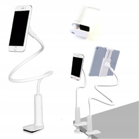 Diverse - Suport flexibil pentru telefon si tableta, cap rotativ, prindere reglabila, lungime 70 cm - Alb
