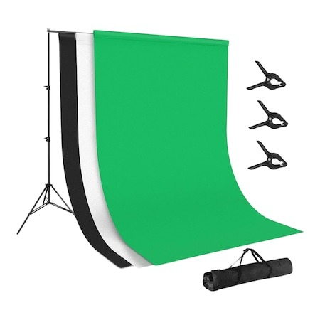 Fundal foto / video - Suport foto studio reglabil 2x3m, clesti inclusi + 3 panze de  fundal multicolore 2x3m