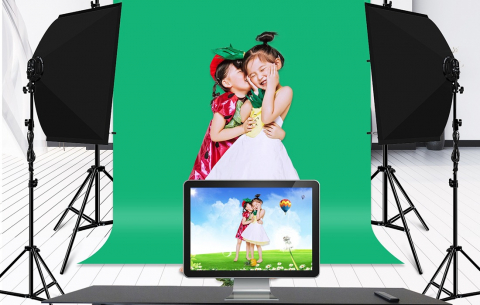 Suport fundal foto 2x3m, clesti inclusi + 3 panze de fundal 1.6x2m, rosu, albastru si verde [4]