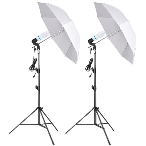 Umbrele foto - Set iluminare studio foto video cu trepied 200 cm, umbrela foto 87 cm, fasung E27 145w 5500K, echipament profesional pentru content creation si streaming