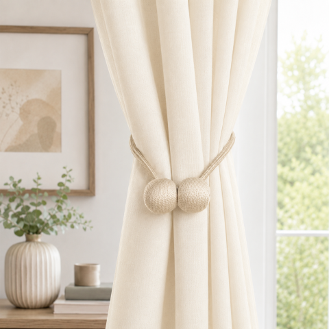 Suport magnetic pentru perdele, snur decorativ elegant din poliester, 44 cm, alb auriu [1]