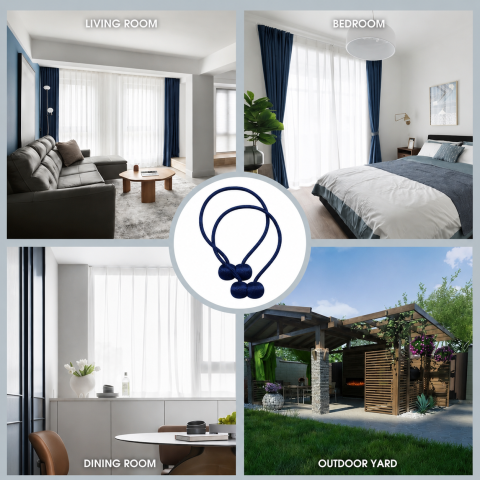 Suport magnetic pentru perdele, snur decorativ impletit, 44 cm, bleumarin, magnet puternic [1]