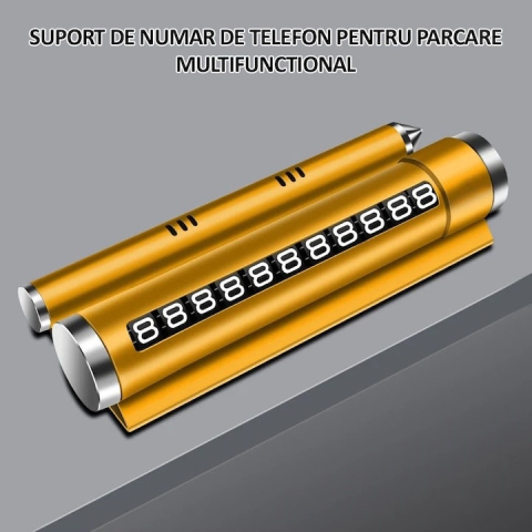 Suport numar telefon parcare auto multifunctional, suport telefon, spargere geam, compartiment parfum, aluminiu PC, portocaliu [3]