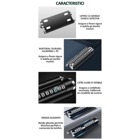 Suport numar telefon parcare auto multifunctional, suport telefon, spargere geam, compartiment parfum, aluminiu PC, rosu [3]