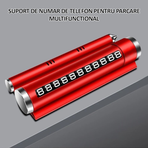 Suport numar telefon parcare auto multifunctional, suport telefon, spargere geam, compartiment parfum, aluminiu PC, rosu [1]