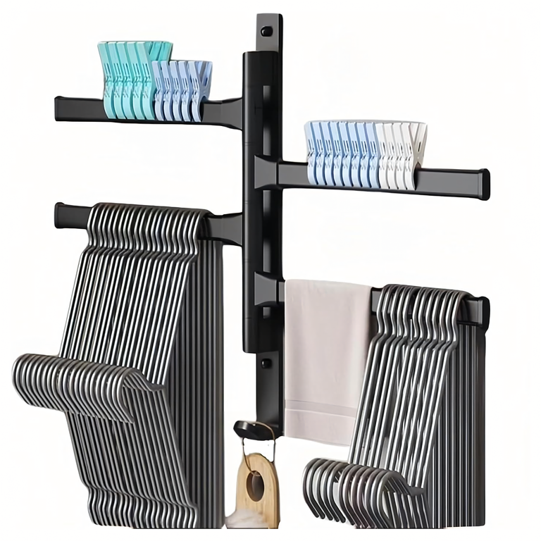 CASA & GRADINA - Suport organizator negru 31 cm cu 4 brate rotative 180°, cu carlig inferior